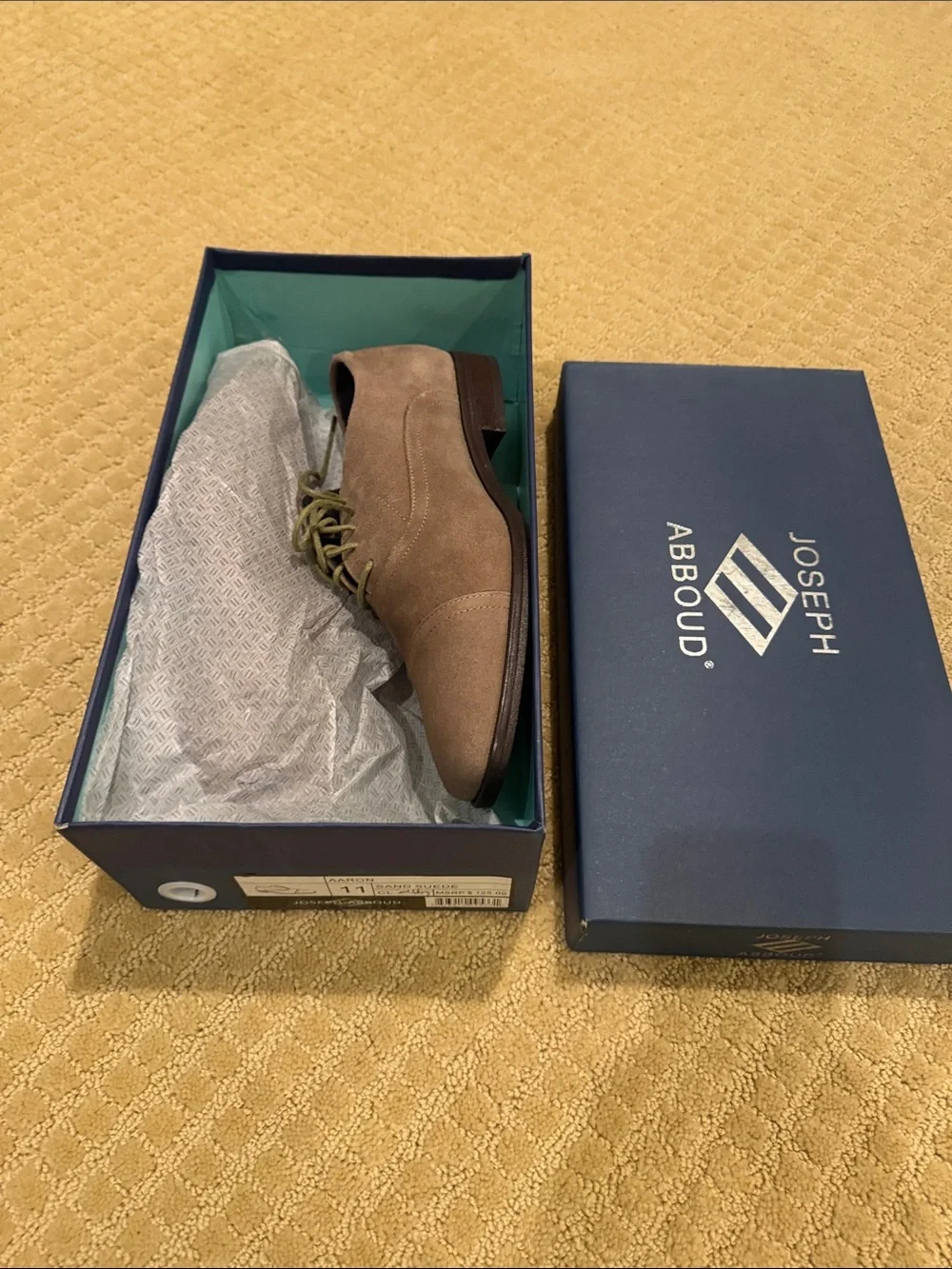 Joseph Abboud Taupe Suede Derby Shoes with Olive Laces